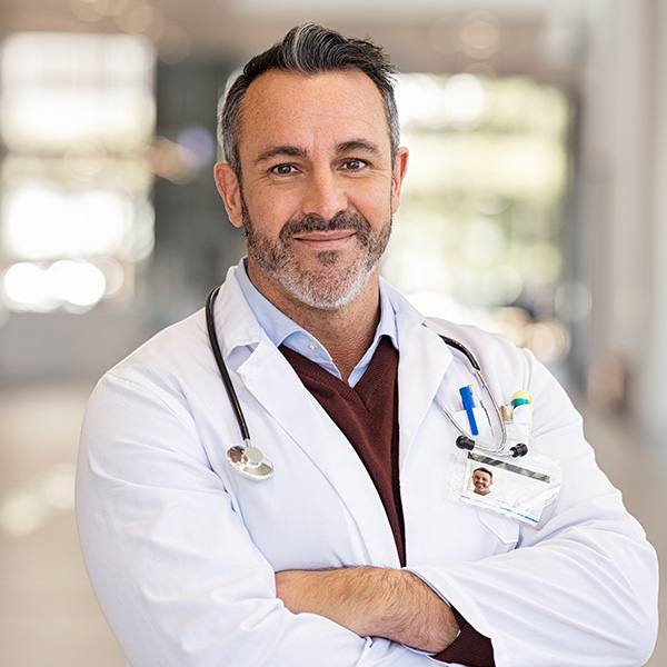 smiling doctor in hospital